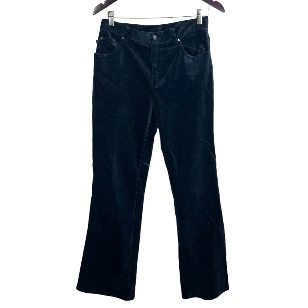 Lauren Jeans Co Womens Ralph Lauren Pants Velveteen Stretch Straight Zip Black 4